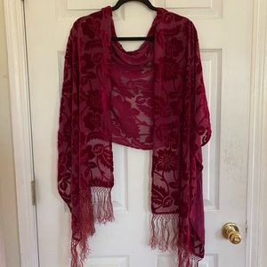 Vintage Floral Red Velvet Shawl
